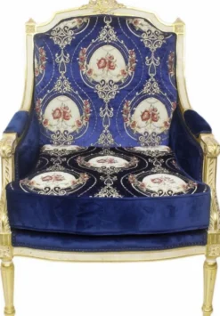 Casa Padrino Barock Lounge Thron Sessel mit elegantem Muster Royalblau / Rot / Weiß / Gold 70 x 70 x H. 100 cm - Barock Möbel