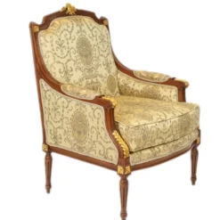 Casa Padrino Barock Lounge Thron Sessel Empire im Gold Muster / Mahagoni Braun / Gold - 100 x 70 x 70 cm