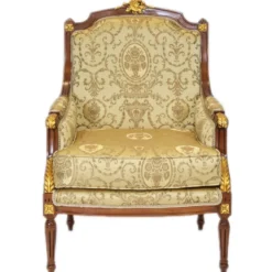 Casa Padrino Barock Lounge Thron Sessel Empire im Gold Muster / Mahagoni Braun / Gold - 100 x 70 x 70 cm