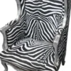 Casa Padrino Barock Lounge Thron Sessel Zebra / Silber, Ohrensessel, handgearbeitet, Höhe 110 cm, Breite 83 cm, Tiefe 83 cm