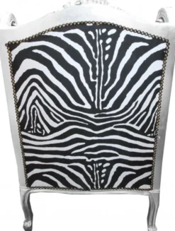 Casa Padrino Barock Lounge Thron Sessel Zebra / Silber, Ohrensessel, handgearbeitet, Höhe 110 cm, Breite 83 cm, Tiefe 83 cm