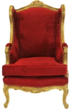 Casa Padrino Barock Lounge Thron Sessel Ohrensessel in Bordeaux Rot und Gold, 110 x 83 x 83 cm