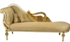 Casa Padrino Barock Luxus Chaiselongue Antik Weiss / Gold - Golden Wings - 200 x 75 x 100 cm