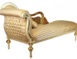 Casa Padrino Barock Luxus Chaiselongue Antik Weiss / Gold - Golden Wings - 200 x 75 x 100 cm