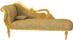 Casa Padrino Barock Luxus Chaiselongue Antik Gold-Türkis-Rot Muster / Gold - Golden Wings - Luxus Qualität