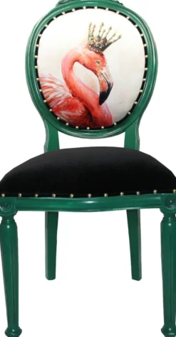 Casa Padrino Barock Luxus Esszimmer Stuhl ohne Armlehnen Flamingo mit Krone mit Bling Bling Glitzersteinen - Designer Stuhl - Limited Edition