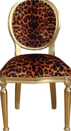 Casa Padrino Barock Luxus Esszimmer Stuhl Leopard / Gold - Designer Stuhl - Hotel & Restaurant Möbel - Luxus Qualität