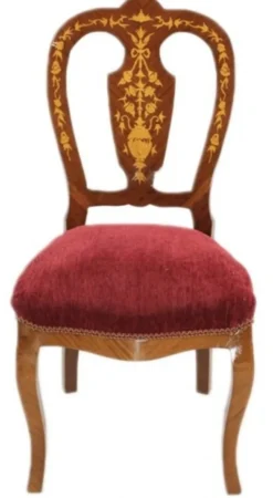 Casa Padrino Barock Luxus Esszimmer Stuhl Bordeaux / Mahagoni Intarsien - Antik Stil - 110 x 50 x 50 cm