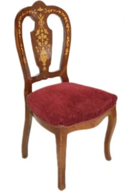 Casa Padrino Barock Luxus Esszimmer Stuhl Bordeaux / Mahagoni Intarsien - Antik Stil - 110 x 50 x 50 cm
