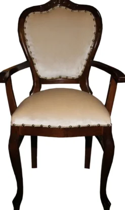 Casa Padrino Barock Luxus Esszimmer Stuhl mit Armlehnen Braun / Creme - Möbel