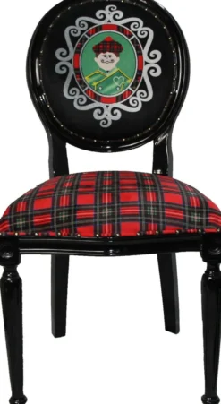 Casa Padrino Barock Luxus Esszimmer Stuhl ohne Armlehnen Schottland Karo / Schwarz Man - Designer Stuhl - Limited Edition