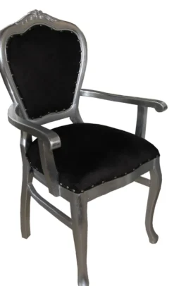 Casa Padrino Barock Luxus Esszimmer Stuhl mit Armlehnen Schwarz / Silber - Möbel - Limited Edition