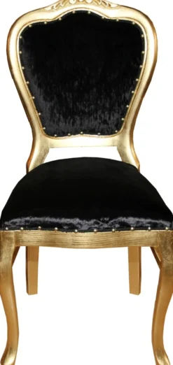 Casa Padrino Barock Luxus Esszimmer Stuhl Schwarz / Gold - Schminktisch Stuhl - Barock Möbel