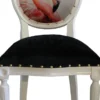 Casa Padrino Barock Luxus Esszimmer Stuhl ohne Armlehnen Flamingo Weiß mit Krone und mit Bling Bling Glitzersteinen - Designer Stuhl - Limited Edition