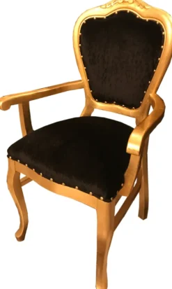 Casa Padrino Barock Luxus Esszimmer Stuhl mit Armlehnen Schwarz / Gold B1!