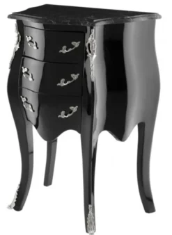 Casa Padrino Barock Luxus Kommode, Klavierlack Schwarz, B 52 x T 34 x H 72 cm, mit edler Marmorplatte