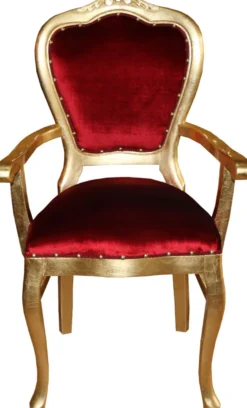 Casa Padrino Barock Luxus Stuhl mit Armlehnen Bordeaux / Gold