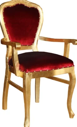 Casa Padrino Barock Luxus Stuhl mit Armlehnen Bordeaux / Gold