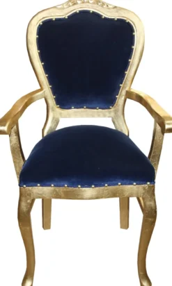 Casa Padrino Barock Luxus Stuhl mit Armlehnen Royalblau/Gold
