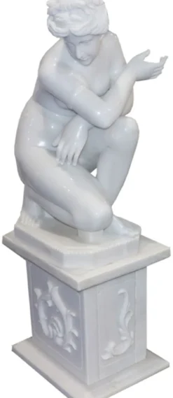 Casa Padrino Barock Marmor Skulptur Frau auf Säule Grau H. 160 cm