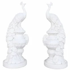 Casa Padrino Barock Marmor Skulpturen Set 2 Pfauen Weiß H. 180 cm - Prunkvolle Barockstil Marmor Figuren - Garten & Terrassen Deko
