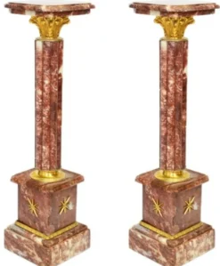 Casa Padrino Barock Marmor Säulen Set in Rot und Gold, 2-teilig, Höhe 100 cm, Breite 30 cm, Tiefe 30 cm