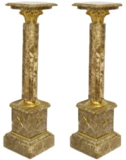 Casa Padrino Barock Marmor Säulen Set in Grau-Braun und Gold, 2er Set, Höhe 100 cm, Breite 30 cm, Tiefe 30 cm