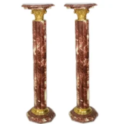 Casa Padrino Barock Marmorsäulen Set in Rot und Gold, 2-teilig, Höhe 100 cm, Breite 30 cm, Tiefe 30 cm