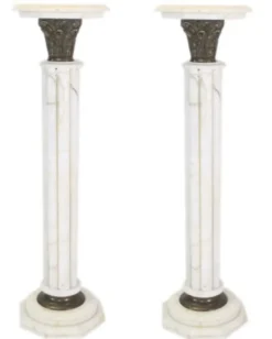 Casa Padrino Barock Marmor Säulen Set - Handgefertigte Luxus Säulen aus Marmor und Metall in Weiss, Höhe 100 cm (2 Stk)