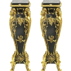 Casa Padrino Barock Marmor Säulen Set Gold / Schwarz 25 x 25 x H.70 cm - Luxuriöse Dekosäulen im 2er Set