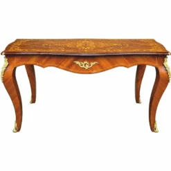 Casa Padrino Barock Massivholz Esstisch Braun Intarsien / Gold 160 cm - Barock Esszimmer Möbel