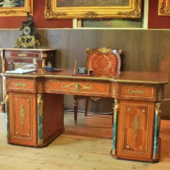 Casa Padrino Barock Massivholz Schreibtisch Braun / Grün / Gold - Prunkvoller Bürotisch im Barockstil - Handgefertigte Barock Büro Möbel