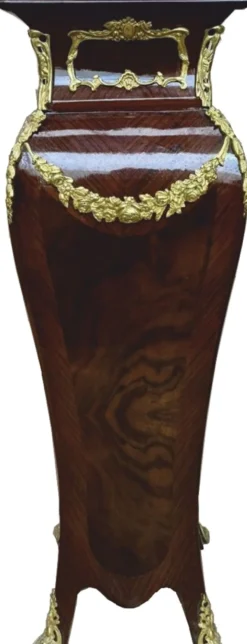 Casa Padrino Barock Massivholz Säule mit Marmorplatte Dunkelbraun / Gold / Creme H. 122 cm