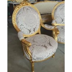Casa Padrino Barock Medaillon Salon Stuhl Grau / Gold H. 100 cm - Barock Möbel