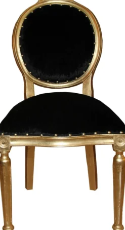 Casa Padrino Barock Medaillon Luxus Esszimmer Stuhl ohne Armlehnen in Schwarz / Gold - Limited Edition