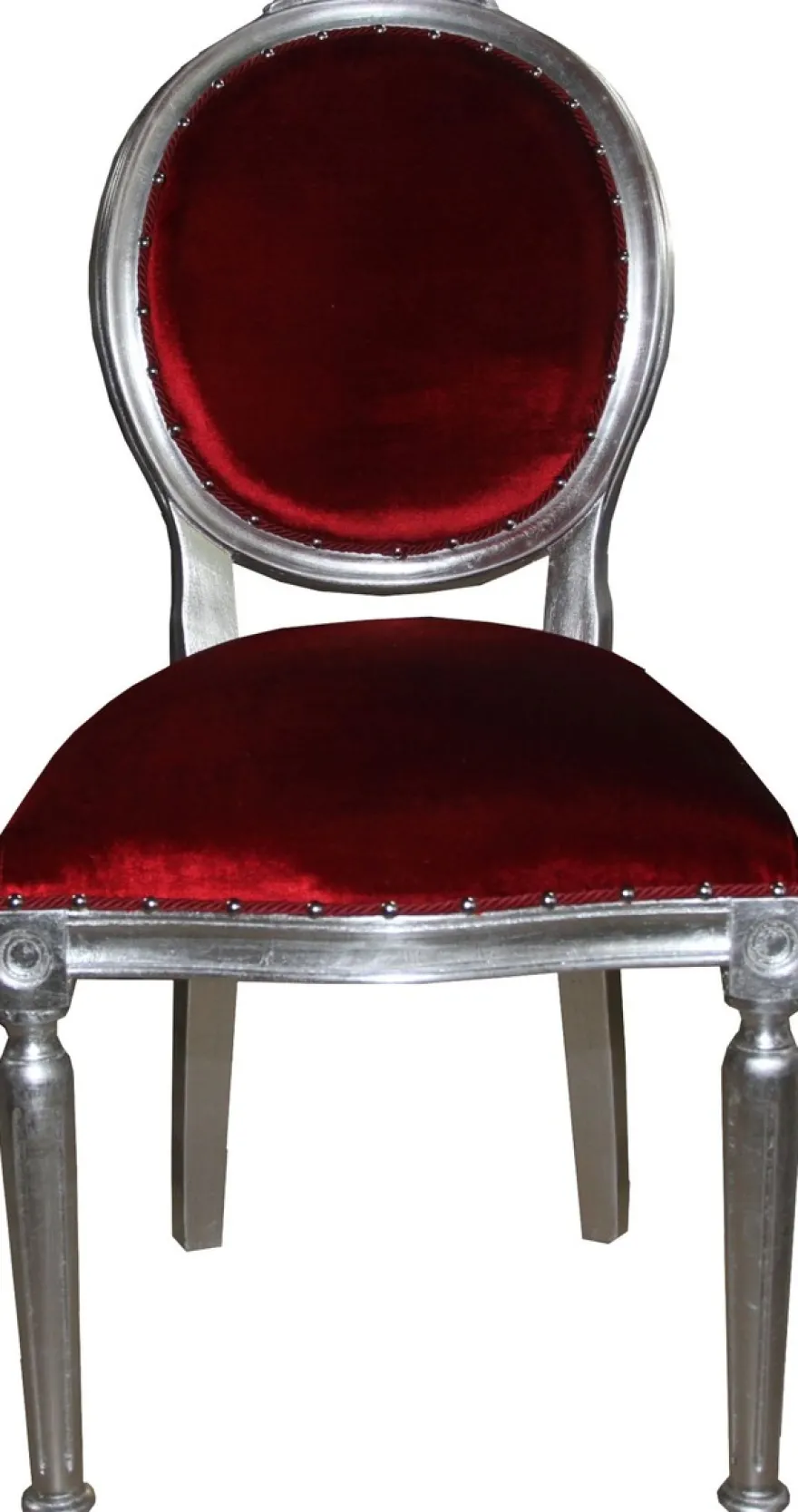 Casa Padrino Barock Medaillon Luxus Esszimmer Stuhl ohne Armlehnen in Bordeaux / Silber - Limited Edition