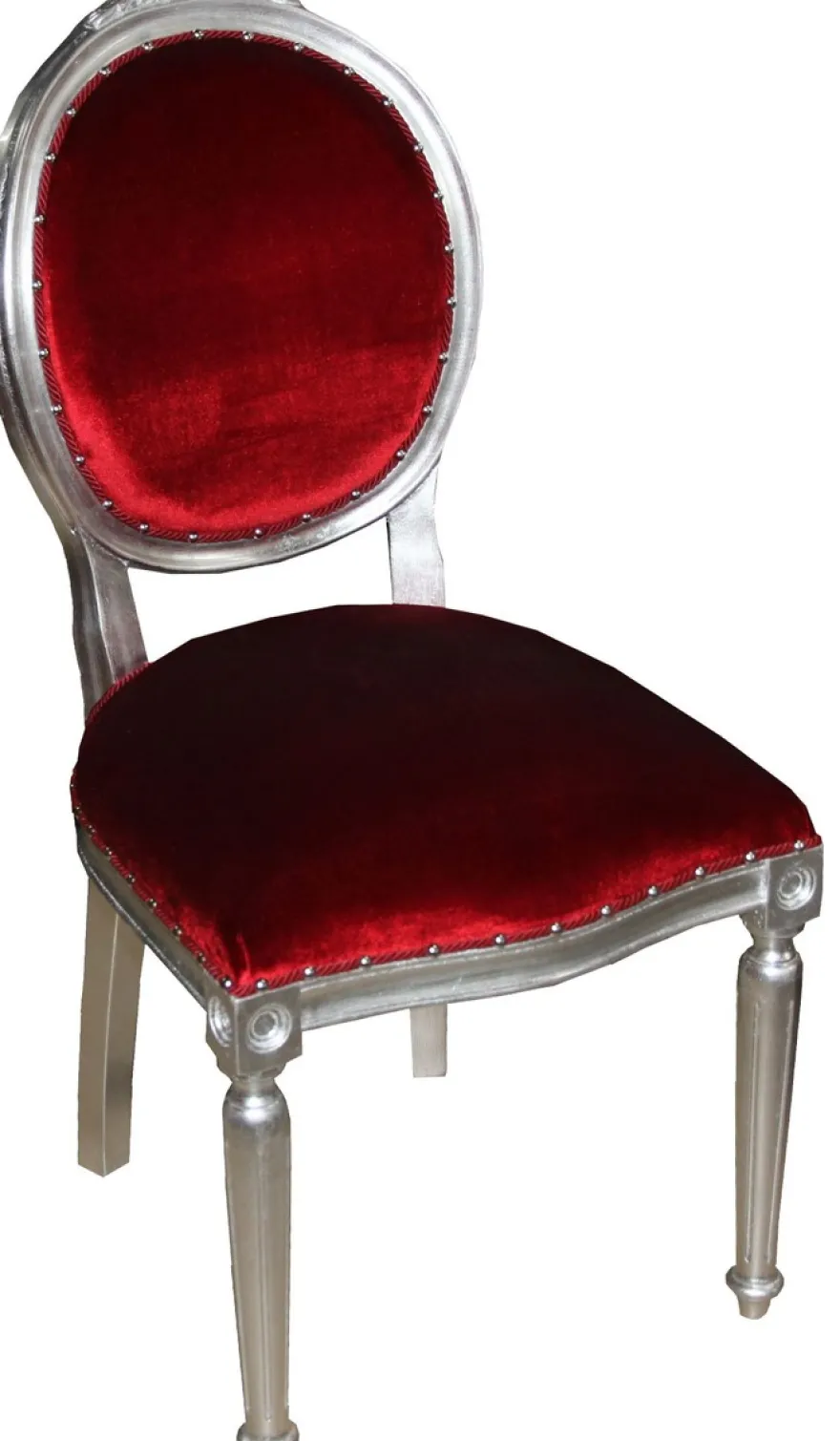 Casa Padrino Barock Medaillon Luxus Esszimmer Stuhl ohne Armlehnen in Bordeaux / Silber - Limited Edition