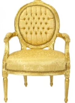 Casa Padrino Barock Medaillon Salon Stuhl Gold Muster / Gold - Möbel Antik Stil