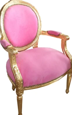 Casa Padrino Barock Medaillon Salon Stuhl Rosa / Gold - Möbel Antik Stil