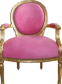 Casa Padrino Barock Medaillon Salon Stuhl Rosa / Gold - Möbel Antik Stil