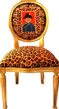 Casa Padrino Barock Medaillon Luxus Esszimmer Stuhl Leopard / Gold Napoleon - Luxs Kollektion