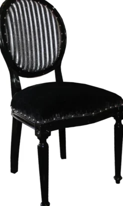 Casa Padrino Barock Medaillon Luxus Esszimmer Stuhl ohne Armlehnen in Schwarz / Silber - Limited Edition