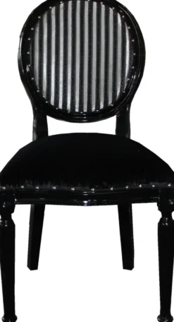 Casa Padrino Barock Medaillon Luxus Esszimmer Stuhl ohne Armlehnen in Schwarz / Silber - Limited Edition