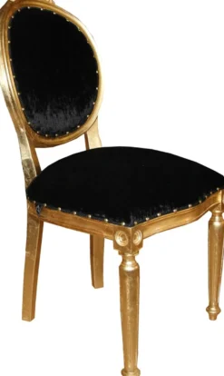 Casa Padrino Barock Medaillon Luxus Esszimmer Stuhl ohne Armlehnen in Schwarz / Gold - Interior