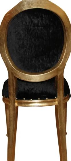 Casa Padrino Barock Medaillon Luxus Esszimmer Stuhl ohne Armlehnen in Schwarz / Gold - Interior