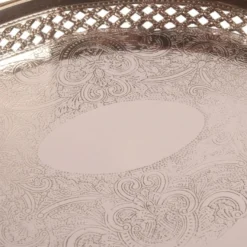 Casa Padrino Barock Messing Serviertablett Silber 30 cm - Barock Deko Accessoires - Gastronomie Accessoires