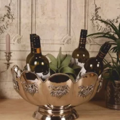 Casa Padrino Barock Messing Weinkühler Silber Ø 41 cm - Barock Champagnerkühler