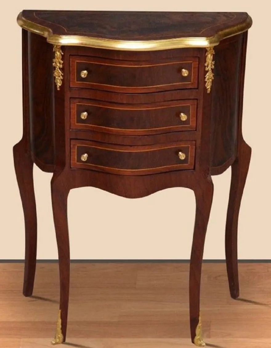 Casa Padrino Barock Nachtkommode Dunkelbraun / Gold - Handgefertigte Massivholz Kommode im Barockstil - Antik Stil Nachttisch - Beistelltisch mit 3 Schubladen - Barock Möbel