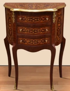 Casa Padrino Barock Nachtkommode Dunkelbraun Intarsien / Gold - Handgefertigte Massivholz Kommode im Barockstil - Antik Stil Nachttisch - Beistelltisch mit 3 Schubladen - Barock Möbel