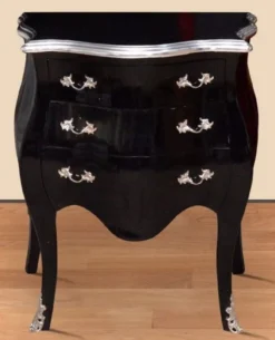 Casa Padrino Barock Nachtkommode Schwarz / Silber - Handgefertigte Massivholz Kommode im Barockstil - Antik Stil Nachttisch mit 3 Schubladen - Barock Möbel